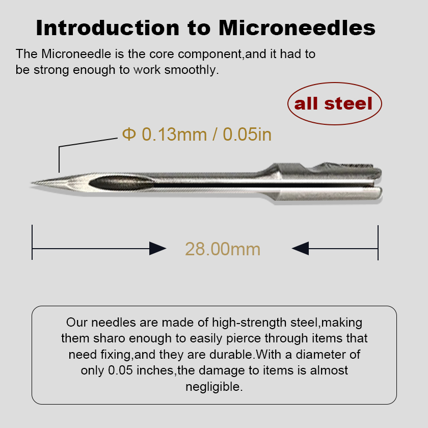 Micro fine tag gun with steel needle